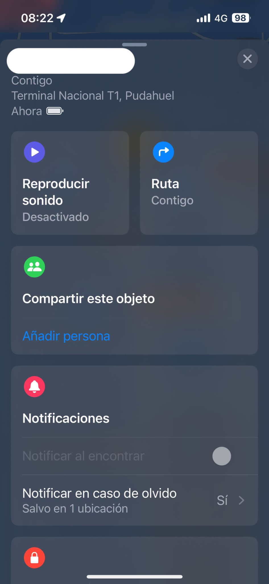 Pantalla de la app SmartTrack Eufy mostrando opciones de rastreo y notificaciones