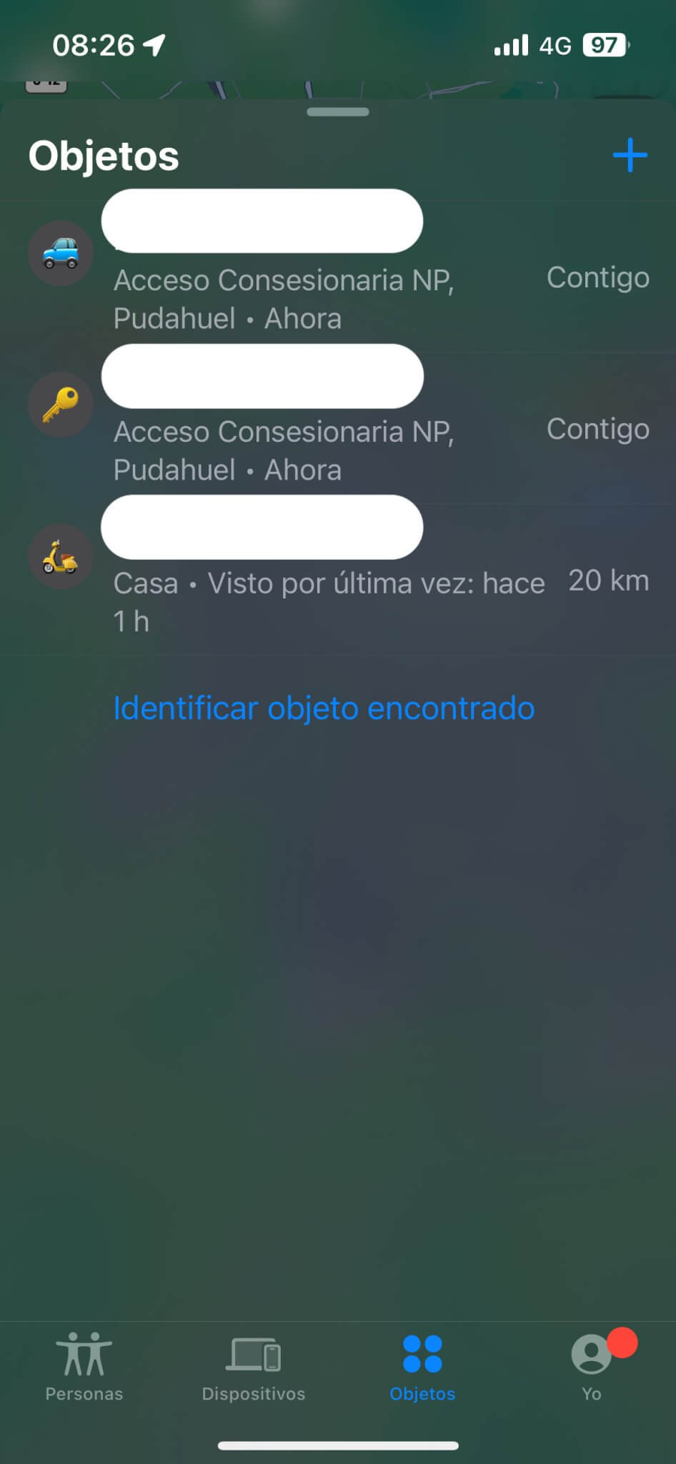 Pantalla de la app mostrando objetos rastreados y su ubicación actual con el Chip SmartTrack Eufy.